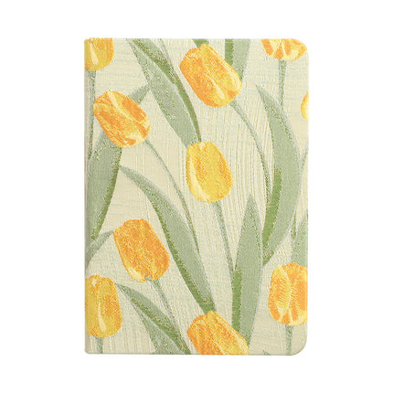 A5 Notebook - Diary - Bullet Journal - Writing Book - Notebook - Tulips - Sketchbook - Notepad - Travel Diary - Office Supplies - School Supplies - Gift for Her - Journal - Hardcover - Yellow and Green - 1 Piece.