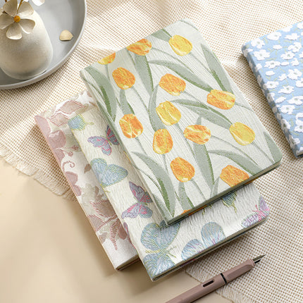 A5 Notebook - Diary - Bullet Journal - Writing Book - Notebook - Tulips - Sketchbook - Notepad - Travel Diary - Office Supplies - School Supplies - Gift for Her - Journal - Hardcover - Yellow and Green - 1 Piece.