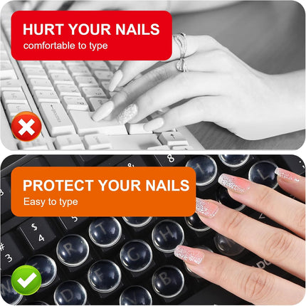 Keyboard Stickers - Typing with Long Nails - 3D Silicone Keycaps - Laptop Accessories - Nail Protectors - Tactile Marking - Keyboard Protection - Anti-Slip Keys - Typewriter Effect - Universal Round Buttons - High Transparency - 72 Pieces.