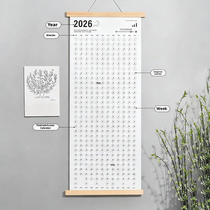 Calendar 2026 - Yearly Calendar - Wall Calendar - Family Planner - Yearly Planner - Wall Decoration - Planner - Organizer - Canvas Poster - School Calendar - Birthday Calendar - Home Accessories - Office - Interior - White - 1 Piece.