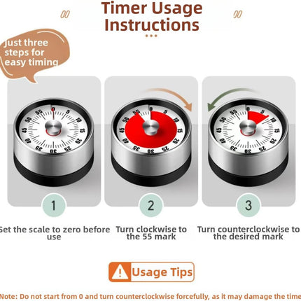 Kitchen Timer - Timer - Kitchen Timer - Egg Timer - Stopwatch - Mechanical Timer - Time Clock - Pomodoro - Kitchen Utensils - Cooking Utensils - Baking Utensils - Gadgets - Alarm Clock - Clock - Stainless Steel - Magnet - Cooking - White - 1 Piece.