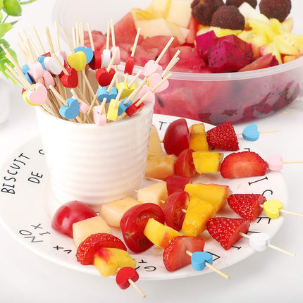 Cocktail sticks - Satay sticks - Tapas sticks - Hearts - Party supplies - Snacks - Valentine's Day - Wedding - Love - Decoration - Snacks - High Tea - Treat - Buffet - Cheese sticks - Wood - Bamboo - 12 cm - Red - 100 Pieces.