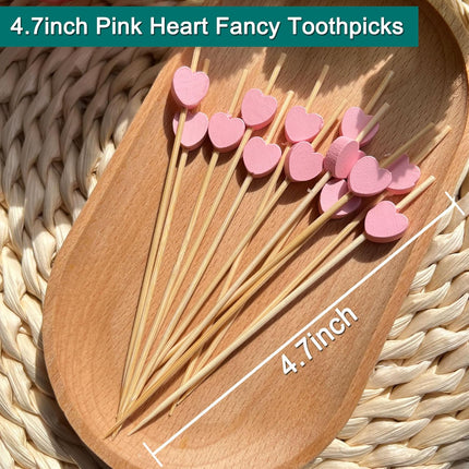 Cocktail sticks - Satay sticks - Tapas sticks - Hearts - Party supplies - Snacks - Baby shower - Baby shower - Gender reveal - Birthday - Decoration - Snacks - Treat - Buffet - Wood - Bamboo - 12 cm - Pink - 100 pieces.
