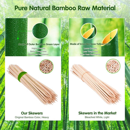 Satay skewers - Bamboo skewers - BBQ skewers - Barbecue - Grill skewers - Marshmallow sticks - Shaslick - Yakitori - Kebab - Fruit skewers - Kitchen utensils - Wooden skewers - Bamboo sticks - Picks - Party supplies - 30 cm - 3 mm - Natural - 200 pieces.