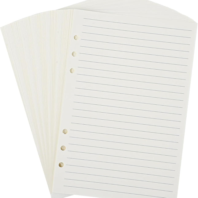 Notebook Refill A5 - Ring Binder Paper 6 Holes - Agenda Refill - Bullet Journal Paper - Refillable Notepad - Writing Paper - Planner Inserts - Office Supplies - School Supplies - Study Notes -Lined Paper - White - [数量] Pieces.