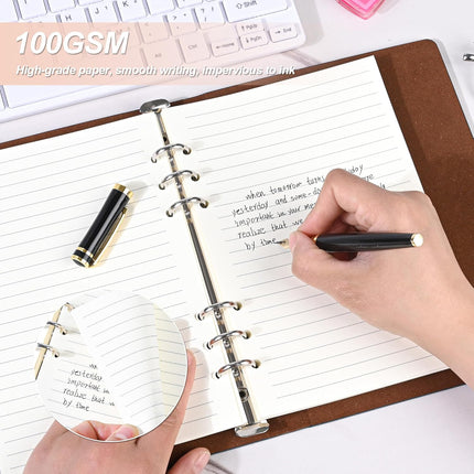 Notebook Refill A5 - Ring Binder Paper 6 Holes - Agenda Refill - Bullet Journal Paper - Refillable Notepad - Writing Paper - Planner Inserts - Office Supplies - School Supplies - Study Notes -Lined Paper - White - [数量] Pieces.