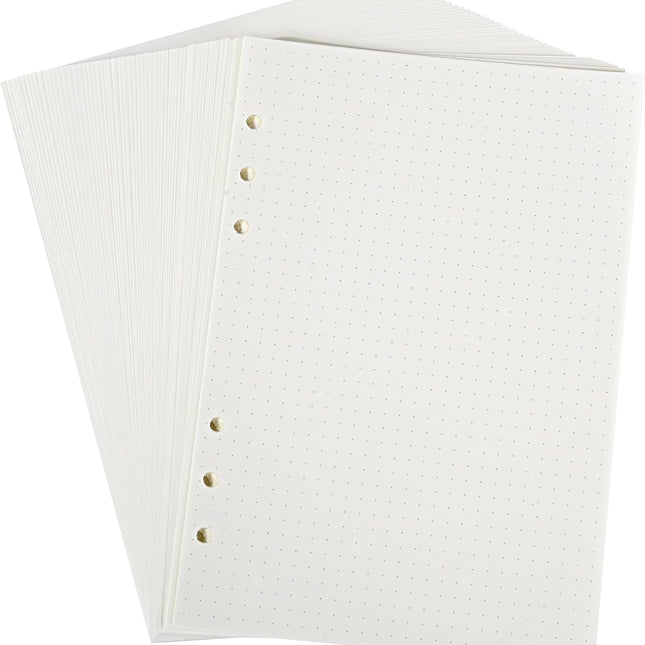 Notebook Refill A5 - Ring Binder Paper 6 Holes - Agenda Refill - Bullet Journal Paper - Refillable Notepad - Writing Paper - Planner Inserts - Office Supplies - School Supplies - Drawing and Sketching -Dotted Dots - White - 5 Pieces.