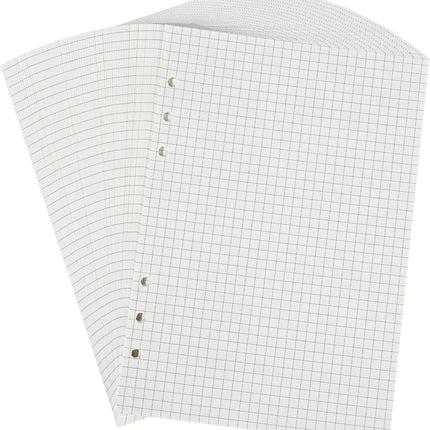 Notebook Refill A5 - Ring Binder Paper 6 Holes - Agenda Refill - Bullet Journal Paper - Refillable Notepad - Writing Paper - Planner Inserts - Office Supplies - School Supplies - Math Notebook -Checked White Graph Paper - 5 Pieces.
