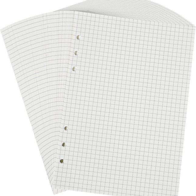 Notebook Refill A5 - Ring Binder Paper 6 Holes - Agenda Refill - Bullet Journal Paper - Refillable Notepad - Writing Paper - Planner Inserts - Office Supplies - School Supplies - Math Notebook -Checked White Graph Paper - 5 Pieces.
