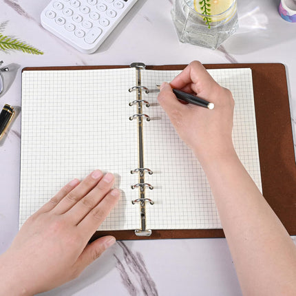 Notebook Refill A5 - Ring Binder Paper 6 Holes - Agenda Refill - Bullet Journal Paper - Refillable Notepad - Writing Paper - Planner Inserts - Office Supplies - School Supplies - Math Notebook -Checked White Graph Paper - 5 Pieces.