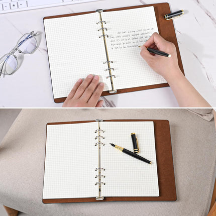 Notebook Refill A5 - Ring Binder Paper 6 Holes - Agenda Refill - Bullet Journal Paper - Refillable Notepad - Writing Paper - Planner Inserts - Office Supplies - School Supplies - Math Notebook -Checked White Graph Paper - 5 Pieces.