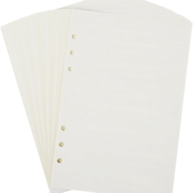 Notebook Refill A5 - Ring Binder Paper 6 Holes - Agenda Refill - Bullet Journal Paper - Refillable Notepad - Writing Paper - Planner Inserts - Office Supplies - School Supplies - Blank Sketch Paper -No Lines - White - 5 Pieces.