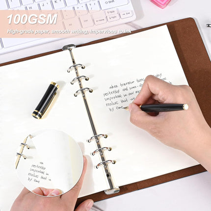 Notebook Refill A5 - Ring Binder Paper 6 Holes - Agenda Refill - Bullet Journal Paper - Refillable Notepad - Writing Paper - Planner Inserts - Office Supplies - School Supplies - Blank Sketch Paper -No Lines - White - 5 Pieces.