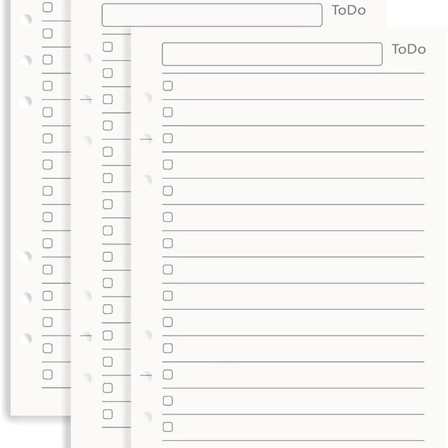 Notebook Refill A5 - Ring Binder Paper 6 Holes - Agenda Refill - Bullet Journal Paper - Refillable Notepad - Writing Paper - Planner Inserts - Office Supplies - School Supplies - To-Do List Check-Off -To Do List - White - 5 Pieces.