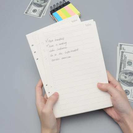 Notebook Refill A5 - Ring Binder Paper 6 Holes - Agenda Refill - Bullet Journal Paper - Refillable Notepad - Writing Paper - Planner Inserts - Office Supplies - School Supplies - To-Do List Check-Off -To Do List - White - 5 Pieces.