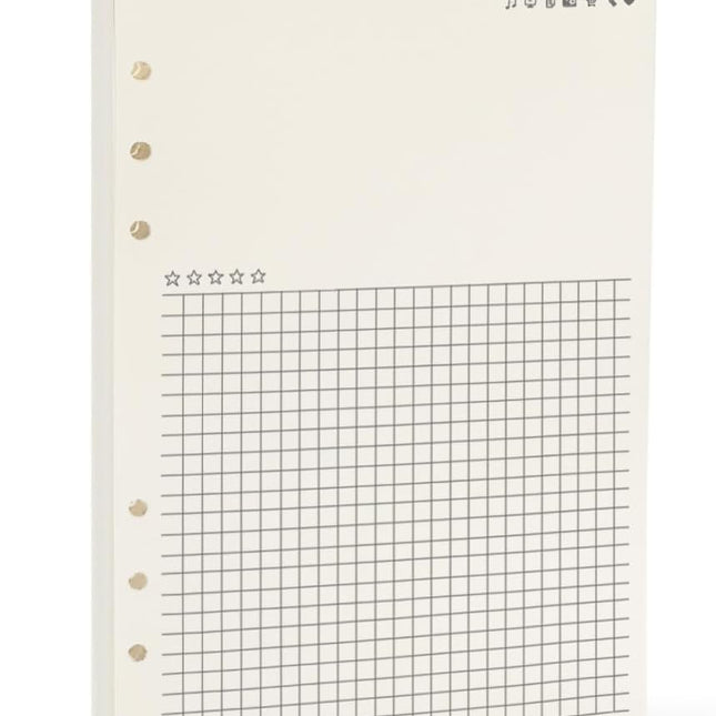Notebook Refill A5 - Ring Binder Paper 6 Holes - Agenda Refill - Bullet Journal Paper - Refillable Notepad - Writing Paper - Planner Inserts - Office Supplies - School Supplies - Review Page -Favorites List - White - 5 Pieces.