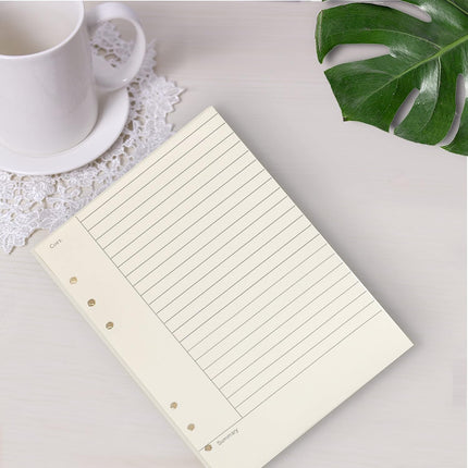 Notebook Refill A5 - Ring Binder Paper 6 Holes - Agenda Refill - Bullet Journal Paper - Refillable Notepad - Writing Paper - Planner Inserts - Office Supplies - School Supplies - Summary Making -Cornell Method - White - 5 Pieces.
