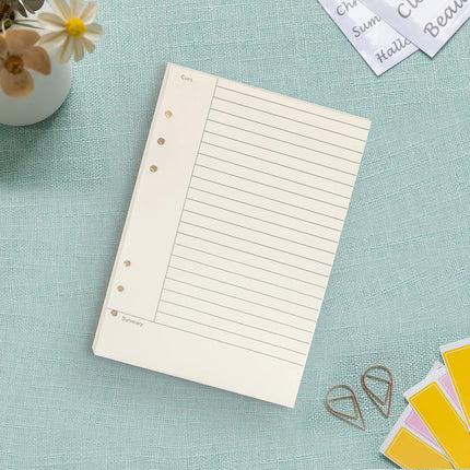 Notebook Refill A5 - Ring Binder Paper 6 Holes - Agenda Refill - Bullet Journal Paper - Refillable Notepad - Writing Paper - Planner Inserts - Office Supplies - School Supplies - Summary Making -Cornell Method - White - 5 Pieces.