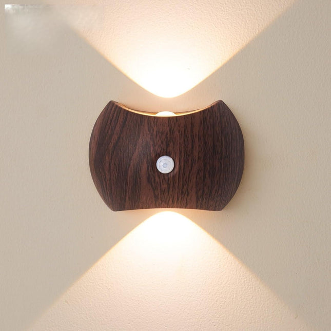 Indoor Wall Lamp - Night Light with Motion Sensor - Wireless LED Wall Light - Rechargeable Wall Lamp - Stair Lighting - Closet Lighting - Bedroom Lamp - USB Rechargeable - Magnetic -Warm White Light - Dark Wood - 1 Piece.