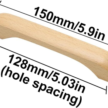 Furniture handles - Kitchen handles - Door handles - Cabinet handles - Drawer knobs - Furniture fittings - Kitchen fittings - Handles - Beech wood - Wood - Wooden - Scandinavian - Bridge shape - Kitchen renovation - Pitch size 128mm - Beech - Set of 4.