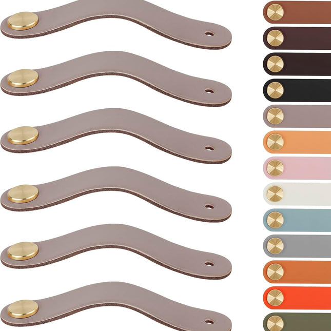 Leather Handles - Furniture Handles - Kitchen Handles - Door Handles - Cabinet Handles - Drawer Knobs - Furniture Hardware - Kitchen Hardware - Handles - Leather - Leather - Kitchen Renovation - Industrial - Brass - Knobs - Loops - Loop - Nude - Set of 6.