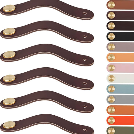 Leather Handles - Furniture Handles - Kitchen Handles - Door Handles - Cabinet Handles - Drawer Knobs - Furniture Hardware - Kitchen Hardware - Handles - Leather - Leather - Kitchen Renovation - Industrial - Brass - Knobs - Loops - Loop - Cognac - Set of.