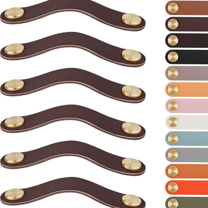 Leather Handles - Furniture Handles - Kitchen Handles - Door Handles - Cabinet Handles - Drawer Knobs - Furniture Hardware - Kitchen Hardware - Handles - Leather - Leather - Kitchen Renovation - Industrial - Brass - Pitch 128mm - Handles - Cognac - Set of.