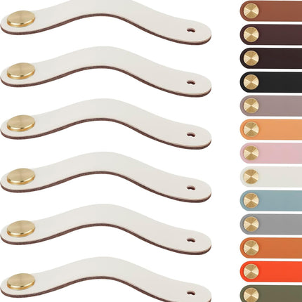 Leather Handles - Furniture Handles - Kitchen Handles - Door Handles - Cabinet Handles - Drawer Knobs - Furniture Hardware - Kitchen Hardware - Handles - Leather - Leather - Kitchen Renovation - Scandinavian - Brass - Knobs - Loops - Loop - Ivory - Set of.