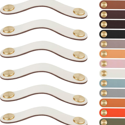 Leather Handles - Furniture Handles - Kitchen Handles - Door Handles - Cabinet Handles - Drawer Knobs - Furniture Hardware - Kitchen Hardware - Handles - Leather - Leather - Kitchen Renovation - Scandinavian - Brass - Pitch 128mm - Handles - Ivory - Set o.
