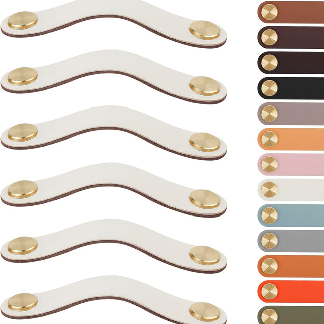 Leather Handles - Furniture Handles - Kitchen Handles - Door Handles - Cabinet Handles - Drawer Knobs - Furniture Hardware - Kitchen Hardware - Handles - Leather - Leather - Kitchen Renovation - Scandinavian - Brass - Pitch 128mm - Handles - Ivory - Set o.