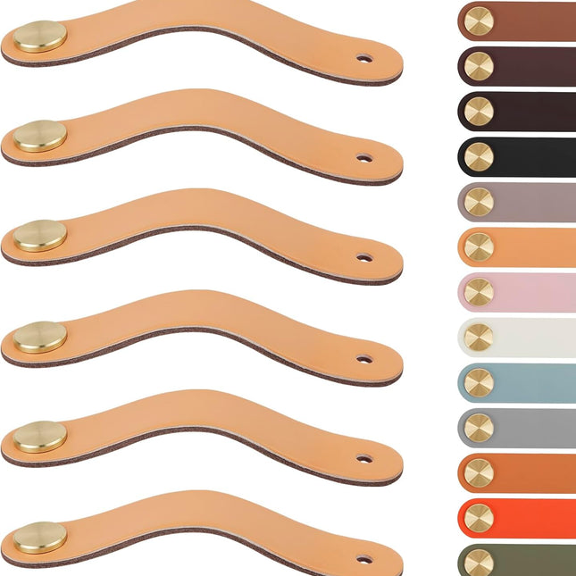 Leather Handles - Furniture Handles - Kitchen Handles - Door Handles - Cabinet Handles - Drawer Knobs - Furniture Hardware - Kitchen Hardware - Handles - Leather - Leather - Kitchen Renovation - Scandinavian - Brass - Knobs - Loops - Loop - Beige - Set of.