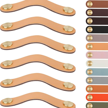 Leather Handles - Furniture Handles - Kitchen Handles - Door Handles - Cabinet Handles - Drawer Knobs - Furniture Hardware - Kitchen Hardware - Handles - Leather - Leather - Kitchen Renovation - Scandinavian - Brass - Pitch 128mm - Handles - Beige - Set o.