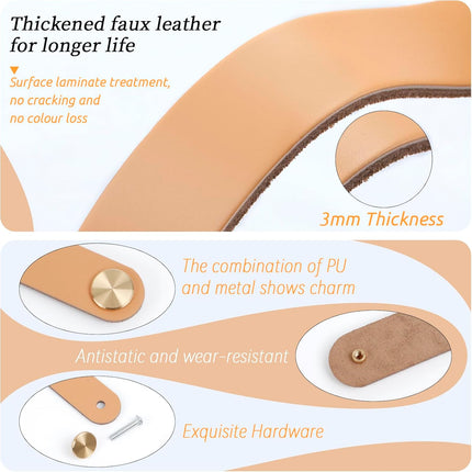 Leather Handles - Furniture Handles - Kitchen Handles - Door Handles - Cabinet Handles - Drawer Knobs - Furniture Hardware - Kitchen Hardware - Handles - Leather - Leather - Kitchen Renovation - Scandinavian - Brass - Pitch 128mm - Handles - Beige - Set o.