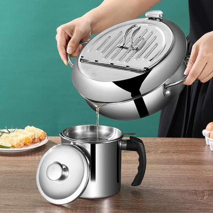 Deep fryer - Tempura pan - 20 cm - Stainless steel pan - Kitchen accessories - Japanese deep fryer - Induction deep fryer - Deep fryer - Cooking pot - Stainless steel pan - Small deep fryer - Kitchen utensils - Household - Silver - 1 piece.