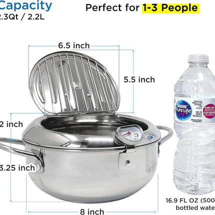 Deep fryer - Tempura pan - 20 cm - Stainless steel pan - Kitchen accessories - Japanese deep fryer - Induction deep fryer - Deep fryer - Cooking pot - Stainless steel pan - Small deep fryer - Kitchen utensils - Household - Silver - 1 piece.