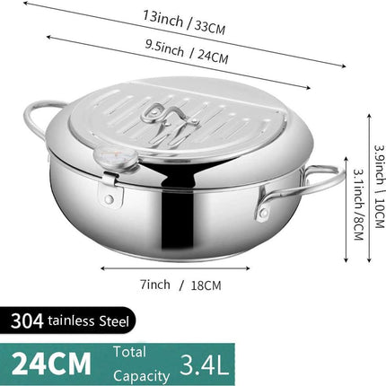 Japanese Tempura Deep Fryer — 24cm Stainless Steel.