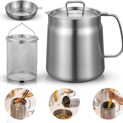 Deep fryer with basket - Stainless steel deep fryer - Kitchen accessories - Oil pan - Induction pan - Deep fryer - Pasta pan - Kitchen utensils - Stainless steel pot - Mini deep fryer - Cooking accessories - Deep fryer - Oil can - Kitchen utensils - 1.5L.