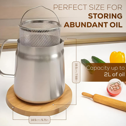 Deep fryer with basket - Stainless steel deep fryer - Kitchen accessories - Oil pan - Induction pan - Deep fryer - Pasta pan - Kitchen utensils - Stainless steel pot - Mini deep fryer - Cooking accessories - Deep fryer - Oil can - Kitchen utensils - 2.0L.
