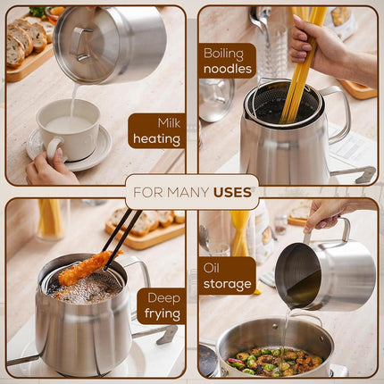Deep fryer with basket - Stainless steel deep fryer - Kitchen accessories - Oil pan - Induction pan - Deep fryer - Pasta pan - Kitchen utensils - Stainless steel pot - Mini deep fryer - Cooking accessories - Deep fryer - Oil can - Kitchen utensils - 2.0L.