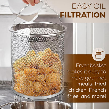 Deep fryer with basket - Stainless steel deep fryer - Kitchen accessories - Oil pan - Induction pan - Deep fryer - Pasta pan - Kitchen utensils - Stainless steel pot - Mini deep fryer - Cooking accessories - Deep fryer - Oil can - Kitchen utensils - 2.0L.