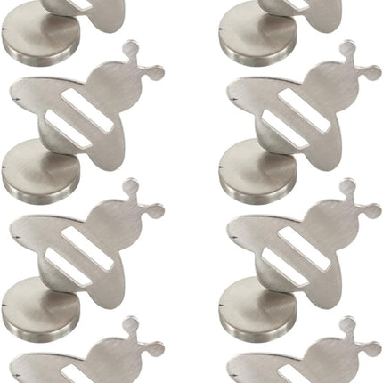 Tablecloth clips - Tablecloth weights - Magnetic clips - Tablecloth holder - Garden accessories - Picnic accessories - Windstopper tablecloth - Table accessories - Outdoor dining - Magnetic weight - Bee design - Silver - 8 pieces.