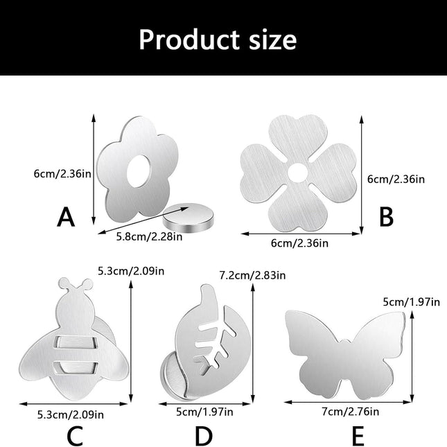 Tablecloth clips - Tablecloth weights - Magnetic clips - Tablecloth holder - Garden accessories - Picnic accessories - Windstopper tablecloth - Table accessories - Outdoor dining - Magnetic weight - Butterfly design - Silver - 8 pieces.