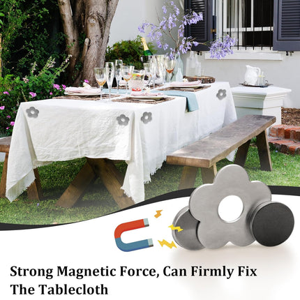 Tablecloth clips - Tablecloth weights - Magnetic clips - Tablecloth holder - Garden accessories - Picnic accessories - Windstopper tablecloth - Table accessories - Outdoor dining - Magnetic weight - Butterfly design - Silver - 8 pieces.