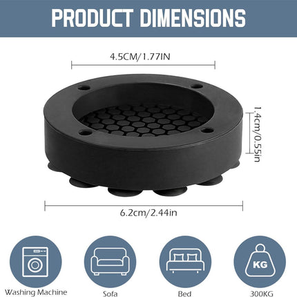 Washing machine vibration dampers - Washing machine feet - Anti-vibration pads - Appliance accessories - Sound dampener - Washing machine riser - Anti-slip mat - Dryer accessories - Vibration damper - Floor protection - Washing machine damper - Black - Pa.