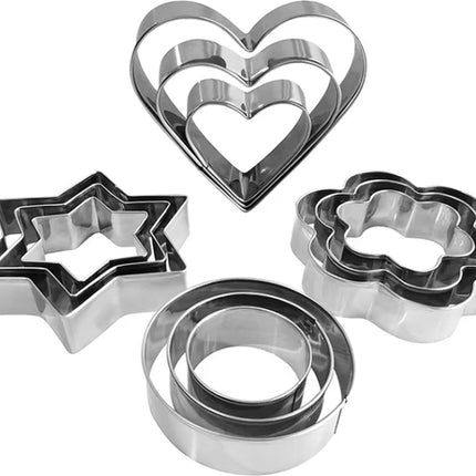 12x Cookie Cutter Set - Cookie Shapes - Flower, Heart, Round, Star.