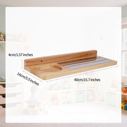 Wooden magnetic shelf for toy figures - wall mount with floating display - 1-tier organizer for children's room with charging station - storage accessories..