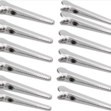 12 Stainless Steel Bag Clips - Airtight Seals for Coffee, Chips & Food - Strong Jaw Grip for Freshness Preservation - Kitchen Organization & Storage Accessories - Silver.