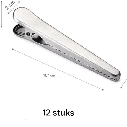 12 Stainless Steel Bag Clips - Airtight Seals for Coffee, Chips & Food - Strong Jaw Grip for Freshness Preservation - Kitchen Organization & Storage Accessories - Silver.