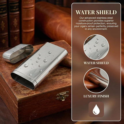 Stainless Steel Travel Case Portable Holder for Light Humidor Storage Accessories with Handle.