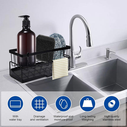 Allecta - Sponge holder and organizer for sink - Draining rack and soap dish with brush holder - Kitchen storage accessories - Grey..